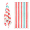 Luxury Textured Cabana Stripe Beach Towel - Coral & Aqua  hanging & flat side by side