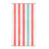 Luxury Textured Cabana Stripe Beach Towel - Coral & Aqua flat from above