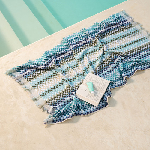 Positana Terry Beach Blanket - Checkers Sea Blue