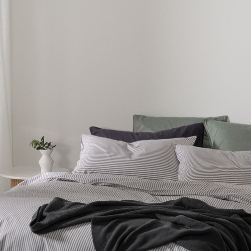 Cotton Mini Stripe Grey Quilt Cover Set -  Modella 