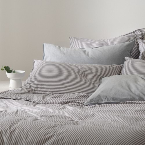 Cotton Mini Stripe Grey Quilt Cover Set -  Modella 