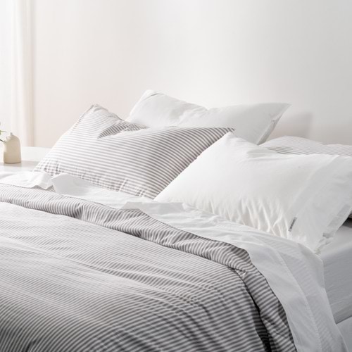 Cotton Mini Stripe Grey Quilt Cover Set -  Modella 