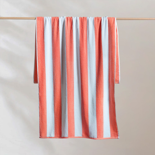 Striped Cabana Cotton Terry Beach Towel - Coral