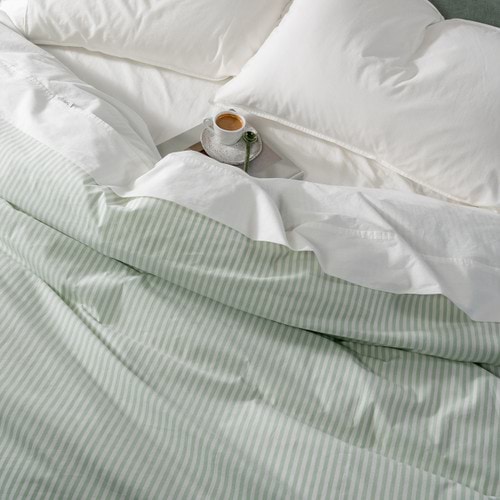 Cotton Mini Stripe Soft Green Quilt Cover Set - Modella