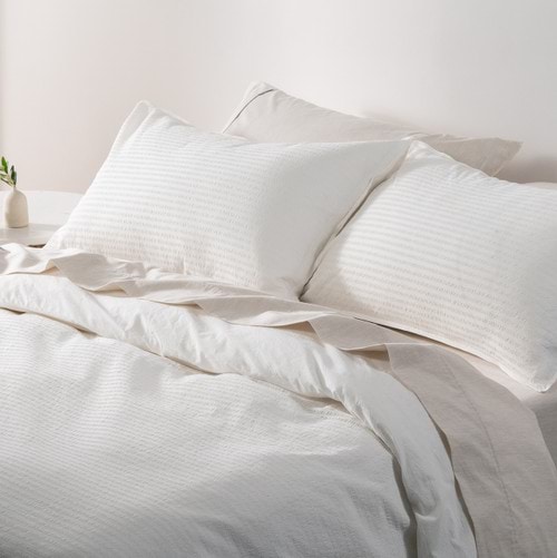 Cotton Seersucker White Quilt Cover Set - Modella