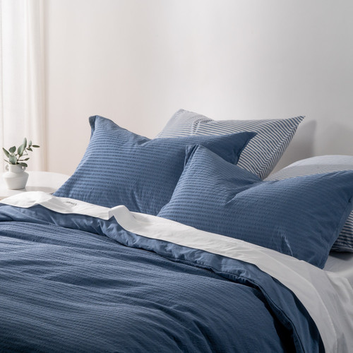 Cotton Seersucker Chambray Blue Quilt Cover Set - Modella 