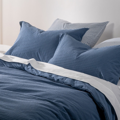 Cotton Seersucker Chambray Blue Quilt Cover Set - Modella 