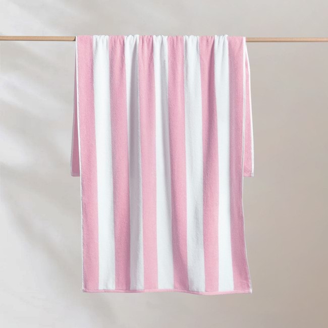 Striped Cabana Cotton Terry Beach Towel - Pink