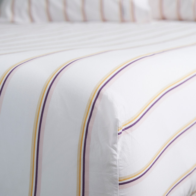 Vintage Softwash Cotton Stripe Fitted Sheet & Pillowcase Set - Mauve/White