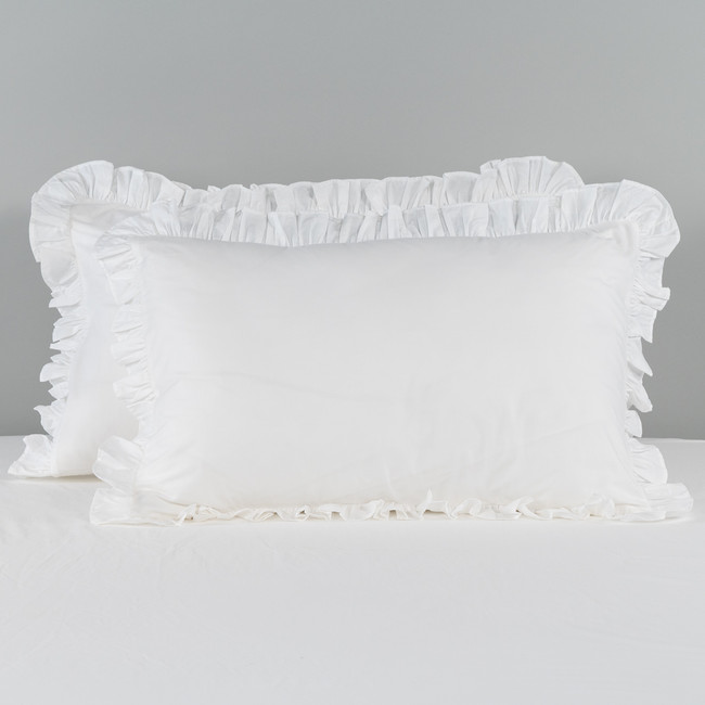 Softwash Cotton Ruffle White Pillowcase Pair - Vintage