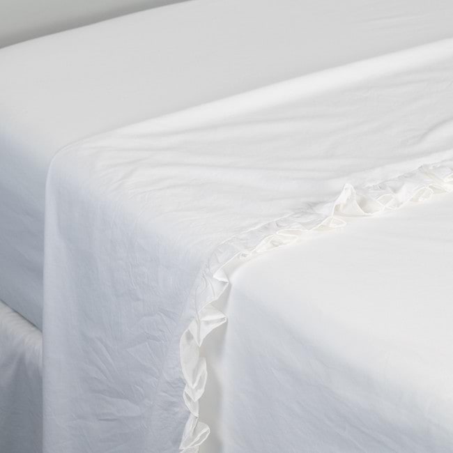 Softwash Cotton Ruffle White Flat Sheet - Vintage