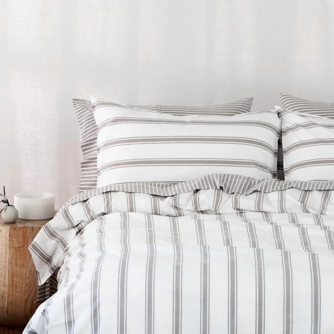Modella Resort Stripe Quilt Cover Set - Grey (Free Pillowcases)