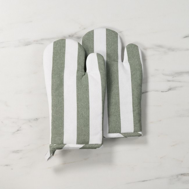Cucina Olive Stripe Oven Mitt Pair