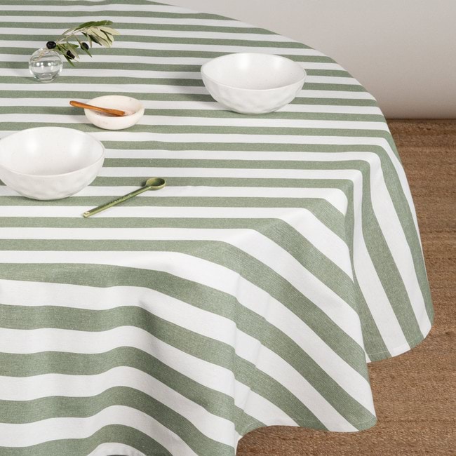 Cucina Olive Stripe Round Tablecloth