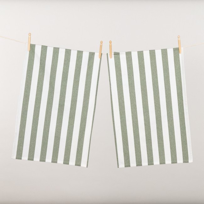 Cucina Tea Towel Twin Pack - Olive Stripe