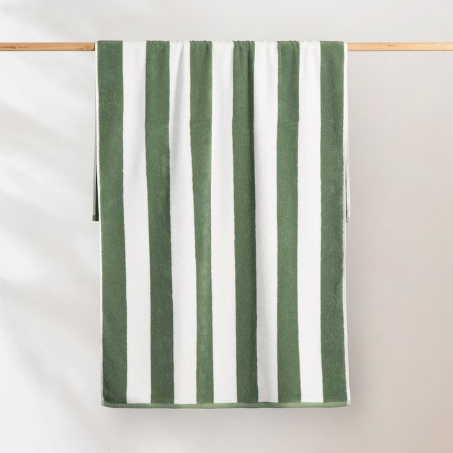 Striped Cabana Cotton Terry Beach Towel - Olive