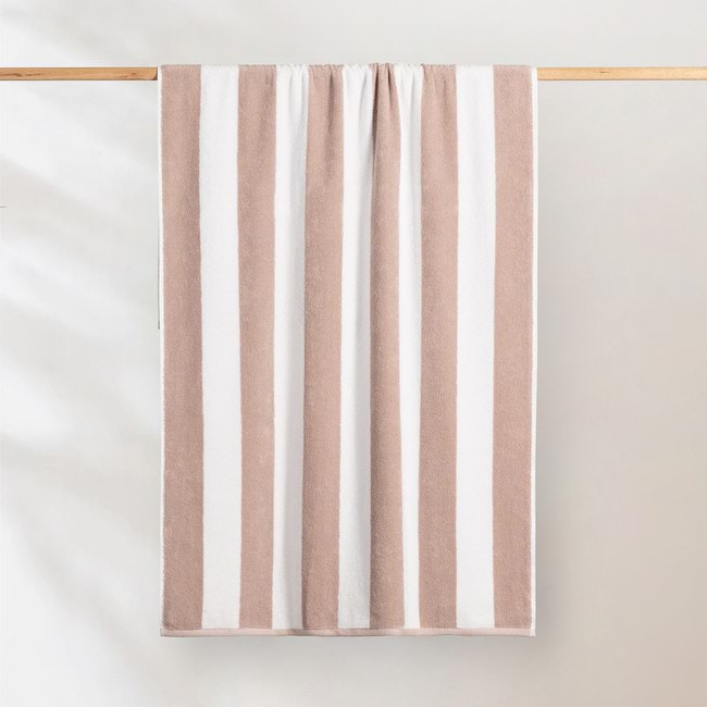 Striped Cabana Cotton Terry Beach Towel - Sand