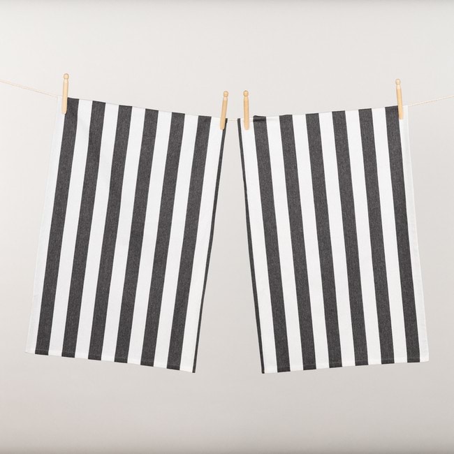 Cucina Tea Towel Twin Pack - Black Stripe