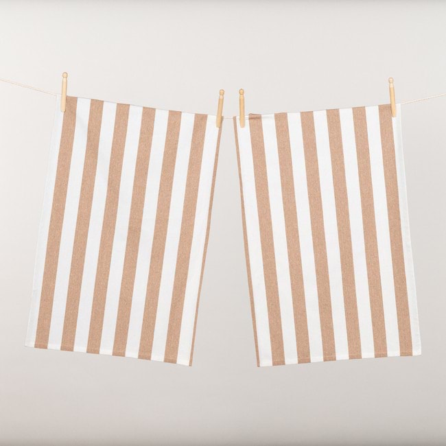 Cucina Tea Towel Twin Pack - Latte Stripe