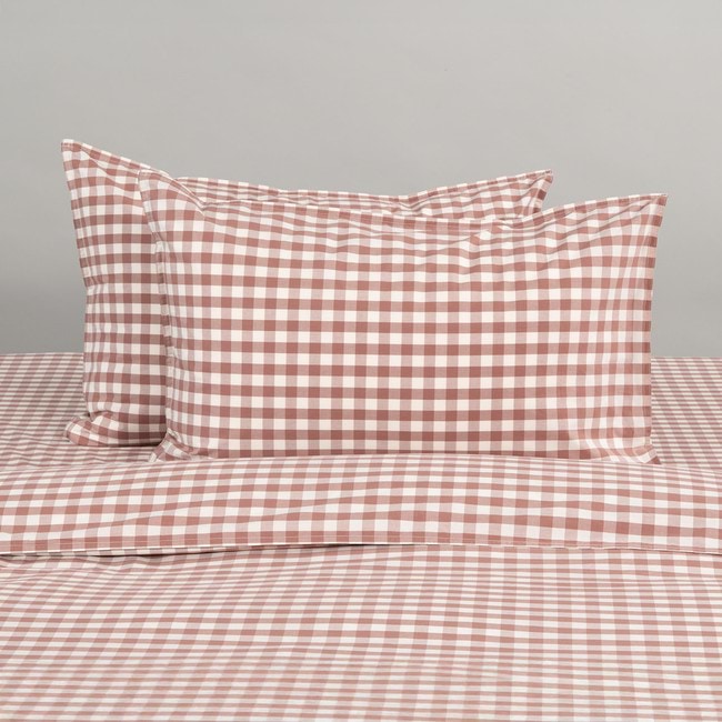 Modella Gingham Quilt Cover Set - Mocha (Free Pillowcases)