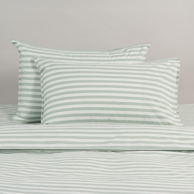 Modella Stripe Quilt Cover Set - Sage (Free Pillowcases)