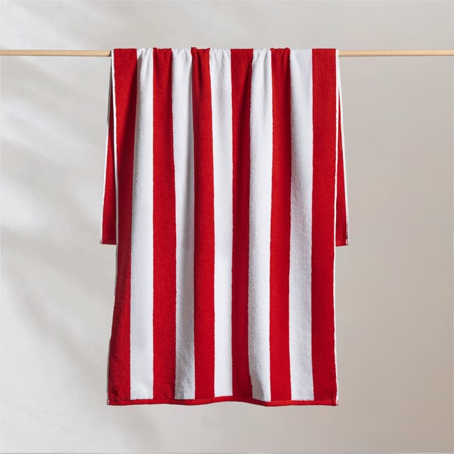 Striped Cabana Cotton Terry Beach Towel - Red