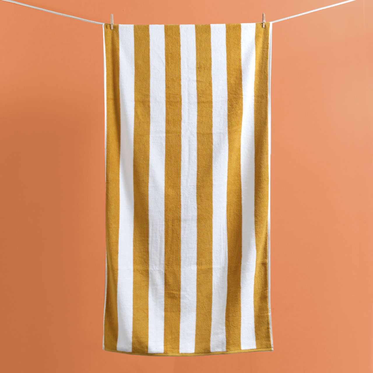 Striped Cabana Cotton Terry Beach Towel - Mustard