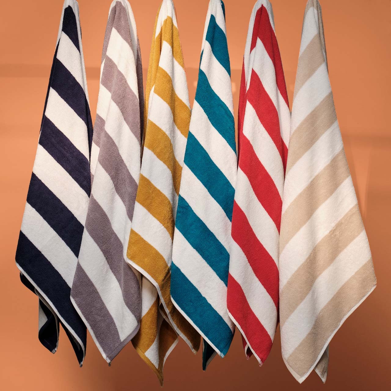 Striped Cabana Cotton Terry Beach Towel - Mustard