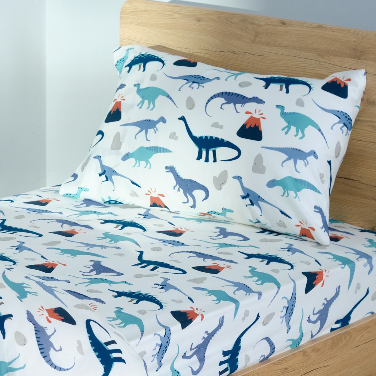 Piccoli Dino Mite Fitted Sheet Pillowcase Pack Canningvale