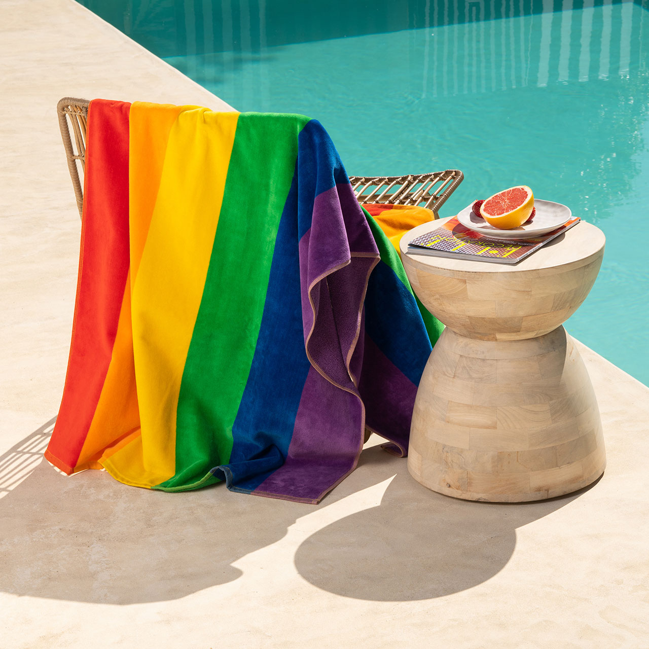 Sorrentina Velour Beach Towel - Rainbow Stripe