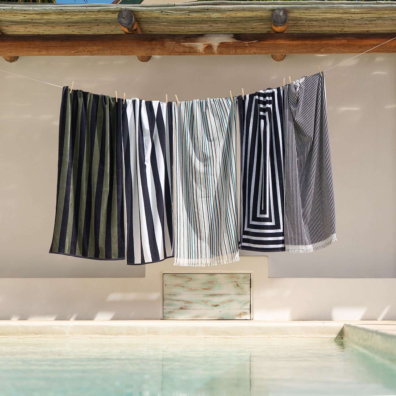 Striped Cabana Cotton Terry Beach Towel - Black
