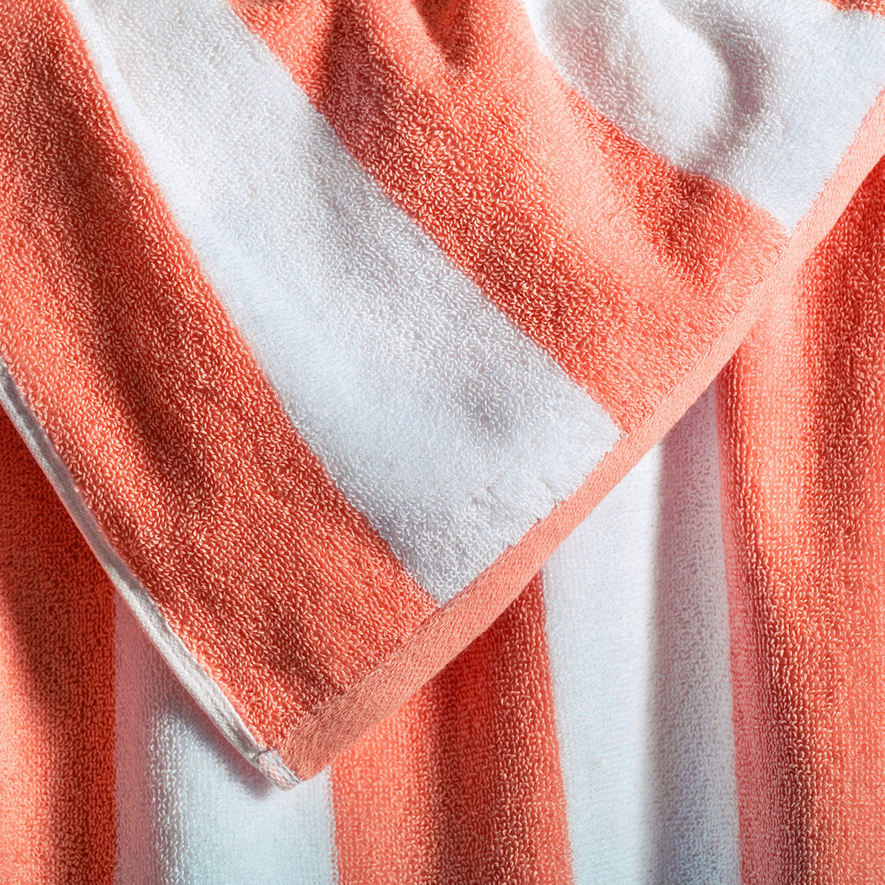 Striped Cabana Cotton Terry Beach Towel - Coral