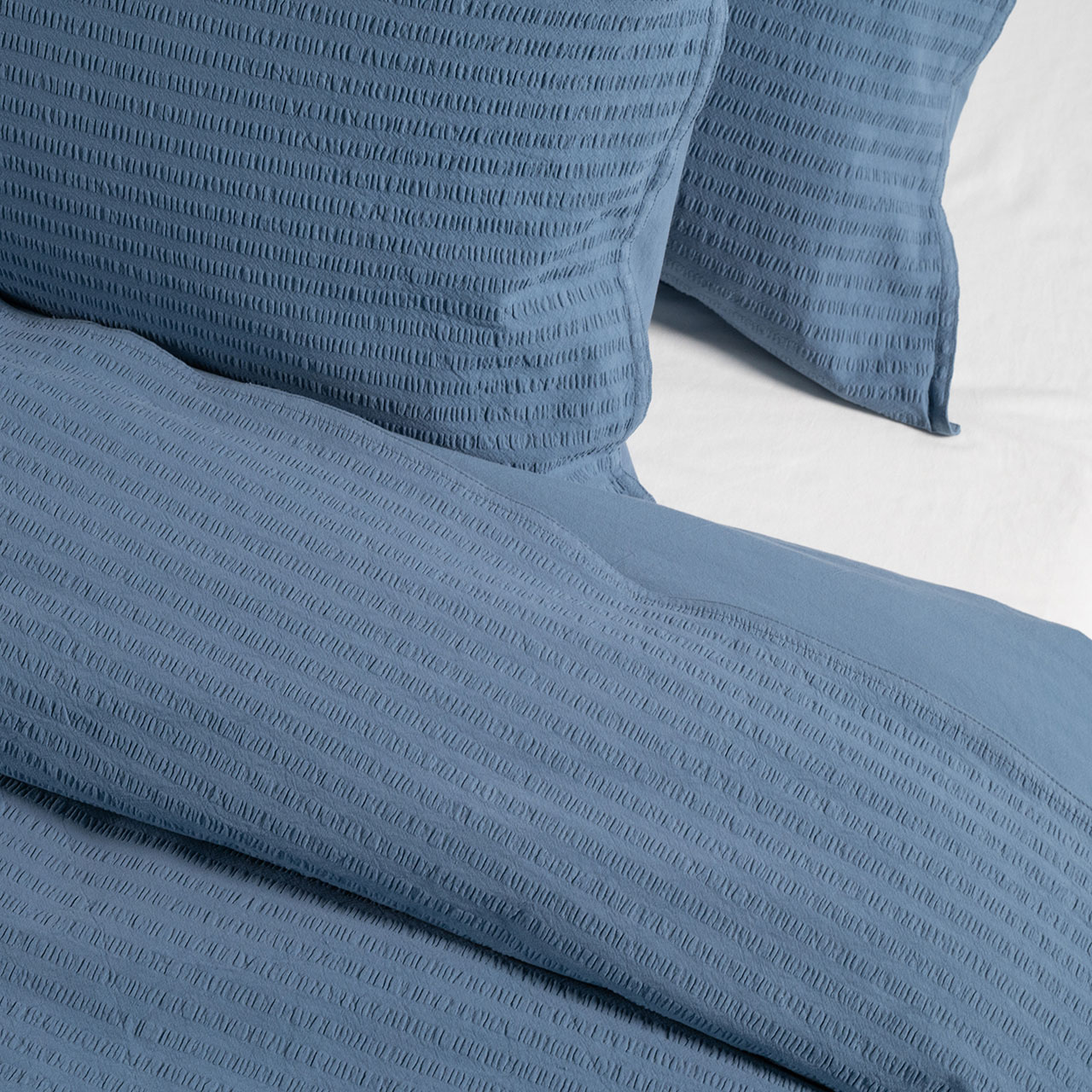 Cotton Seersucker Chambray Blue Quilt Cover Set - Modella